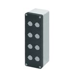 Aluminium push-button enclosure M10 85x260x85, 8 holes Ø 22, without cable entry