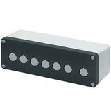 Aluminium push-button enclosure M10 85x260x85, 7 holes Ø 22, with cable entry