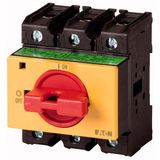 P3-100/IVS-RT/N On-Off switch, P3, 100 A, service distribution board mounting, 3 pole + N, Emergency switching off function, with red thumb grip and yellow front plat