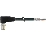 M12 male 90° A-cod. with cable shielded PUR 4x0.34 shielded bk 1m