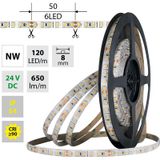LED strip SMD2835 NW, 120LED/m, 9,6W/m, DC 24V, 650lm/m, CRI90, IP54, 8mm, 5m
