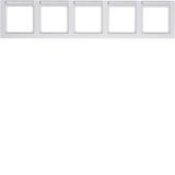 Frame 5gang horizontal, labelling field, Q.3, polar white velvety