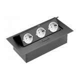 Furniture socket, 3xSHUKO, cable 1.5 m, black