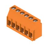 Printed circuit board terminals, 5.08 mm, Number of poles: 6, 90°, Solder pin length (l): 3.2 mm, tinned, orange, Clamping yoke connection, Clamping range, max. : 6 mm², Box