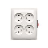 Quadruple outlet socket with earthing - IP20 version - with built-in switch, 16A, Screw, white