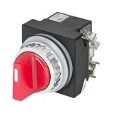 Illuminated knob selector switch, red, 2-position, Cam A led BA9S, N.O.+N.C.