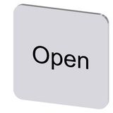 Labeling plate 22x22 mm, silver-colored label, labeling: Open