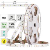 LED strip SMD2835 NW, 80LED/m, 7,2W/m, DC 24V, 1350lm/m, CRI90, IP20, 10mm, 50m