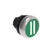 Pushbutton actuator, spring return, with symbol Ø22mm Platinum series chromed plastic, flush, II/Green