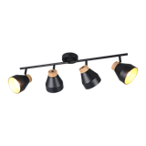Valentin spot 4-pc E14 matt black/gold/wood