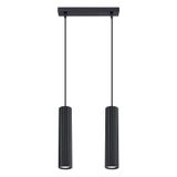 HANGING LAMP WITH TWO HANGERS AND BLACK GROOVED LAMPSHADES, CARBON SERIES