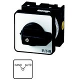 T0-1-15451/EZ Changeoverswitches, T0, 20 A, centre mounting, 1 contact unit(s), Contacts: 2, 90 °, maintained, Without 0 (Off) position, HAND-AUTO, Design number 15