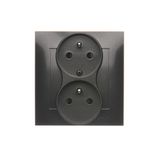 Double socket outlet with earthing and shutters - Czech pin system, (Complete product), 16A, 250V, Screw, anthracite, metalic