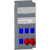Modular Combi Plastic, 1x16A 3P+N+E, 1x32A 3P+N+E, 250x430x160, 4x2P Schuko outlet 10/16A, IP44, Disconnector OT80F3, MCB S200 C, RCD F204 A-63/0,03