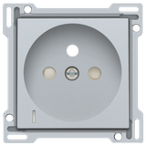 Finishing set with transparent lens for socket outlet with voltage indication, pin earthing and shutters, flush-mounting depth of 28.5mm, sterling coated