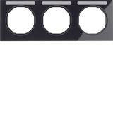 Frame 3gang hor., lab. field, R.3, black glossy
