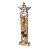 Decorations - 5 LED wooden post with star, 48 cm, 2x AA, warm white, IP20, timer