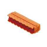 PCB plug-in connector, male header, Dovetails for fixing blocks, THT solder connection, 5.00 mm, Number of poles: 6, 90°, Solder pin length (l): 3.2 mm, tinned, orange, Box
