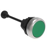 Mechanical RESET button, complete unit, spring return Ø22mm Platinum series chromed plastic, flush. Adjustable length 0...150mm/5.9in, green