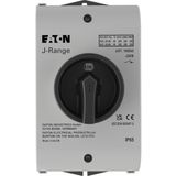 J20/B Main switch, 20 A, surface mounting, 3 pole, STOP function, With black rotary handle and locking ring, Lockable in the 0 (Off) position