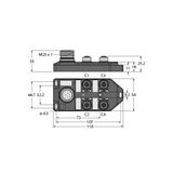 Passive Actuator/Sensor Box, M12 × 1 4-port, with M23 Connector for Supply Cable   TB-4M12-4-CS12T