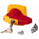 K2DR/C Rotary handle, 8mm, door installation, red/yellow, cylinder lock