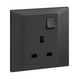 Socket 1 Gang 13A Switched + LED 7X7 Black, Legrand-Belanko S