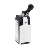 Limit switch, K series, roller side push lever, 1 bottom cable entry. Dimensions to EN 50047, plastic body, contacts 1NO+1NC snap action. Plastic roller