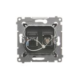 IP44 single socket outlets with Schuko earthing, with frame seal - transparent flap, module, 16A, quick connection, black matt