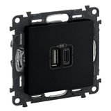 2 USB CHARGER A+C 3A 15W MAT BLACK VALENA LIFE