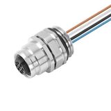 Built-in plugs, M12, Female socket, straight, Mounting thread: M 16 x 1.5, Number of poles: 4, Strand / cable length: 0.5 m, Front mounting