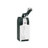 Limit switch, K series, roller side push lever, 1 bottom cable entry. Dimensions to EN 50047, metal body, contacts 2NC snap action. Plastic roller