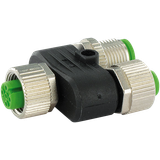 T-Coupler M12 female/ M12 female + M12 male A-cod. 4-pol.