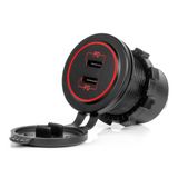 Waterproof Phone Charger with RED LED Backlight 2xUSB C 12/24V AMIO-04223