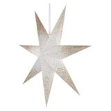 LED paper star with golden glitter on the edges, hanging, white, 60 cm, indoor