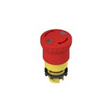 Turn to release emergency pushbutton with mechanical indicator