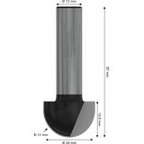 Core box bit, 12 mm, R1 12 mm, D 24 mm, L 15.9 mm, G 57 mm
