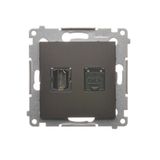 HDMI socket + computer socket RJ45 cat.6, Bronze matt, metalic