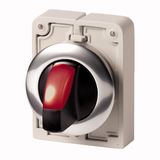 M30C-FWLK3-R Illuminated selector switch actuator, RMQ-Titan, With thumb-grip, momentary, 3 positions, red, Metal bezel