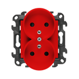 Double socket outlet with earthing and shutters, (module), Simon 24, IP20, 16A, anibacterial red
