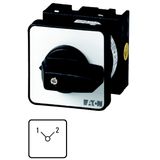 T0-2-8221/E Changeoverswitches, T0, 20 A, flush mounting, 2 contact unit(s), Contacts: 4, 90 °, maintained, Without 0 (Off) position, 1-2, Design number 8221