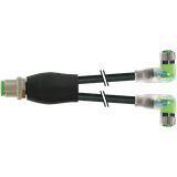 Y-Distr.M12 male/M8 fem. 90° A-cod. LED PUR 3x0.25 bk+drag-ch 0.3m