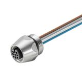 Built-in plugs, M12, Female socket, straight, Mounting thread: PG 9, Number of poles: 8, Strand / cable length: 0.5 m, Front mounting