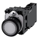 Pushbutton, illuminated, 22 mm, round, plastic, clear, 1 NO + 1 NC, 230 V AC