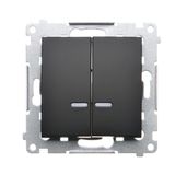 IP two-circuit switch, LED illuminated, (module), 16AX, Screw, black matt