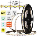 LED strip SMD2835 EWW, 240LED/m, 6W/m, DC 24V, 500lm/m, CRI90, IP20, 8mm, 5m