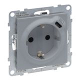 COMBINED SOCKET 2P+E SCHUKO STANDARD AUTO TERMINALS SHUTTERED + USB TYPE C ALU