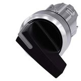 Toggle switch illuminable, 22 mm, round, metal, high gloss, black, knob long
