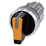 Toggle switch illuminable, 22 mm, round, metal high gloss, amber, knob short