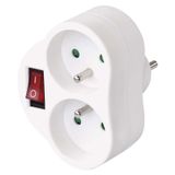 Multiple Socket 2× round with switch, white